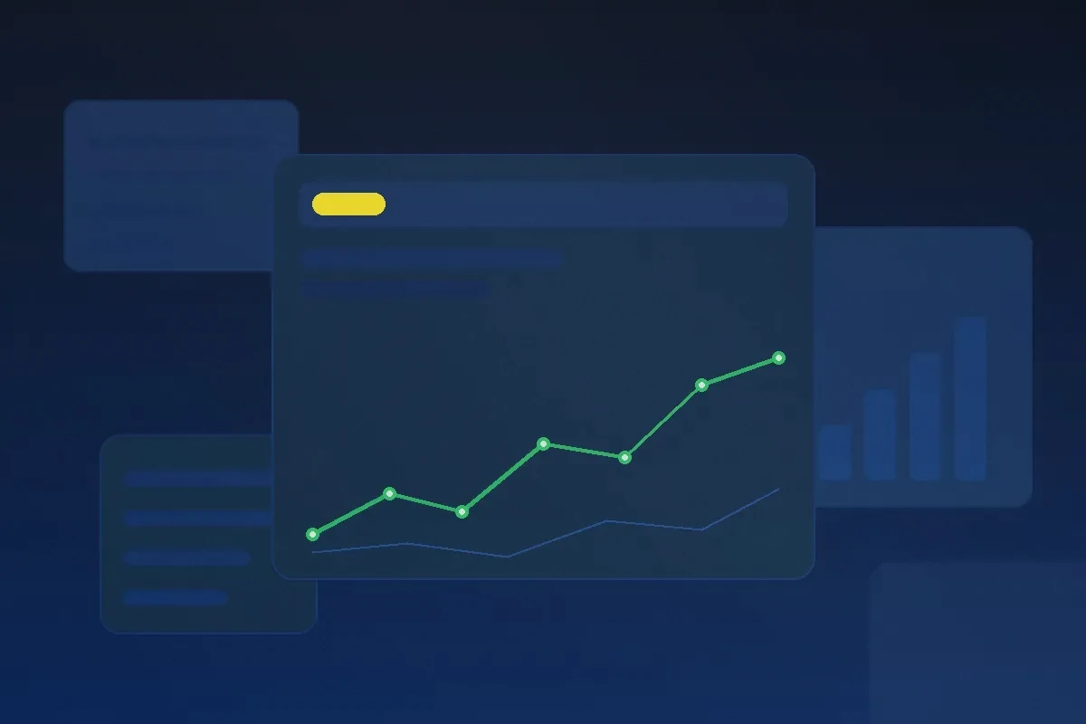 Restaurant management software dashboard with sales trending up, surrounded by smaller tool cards