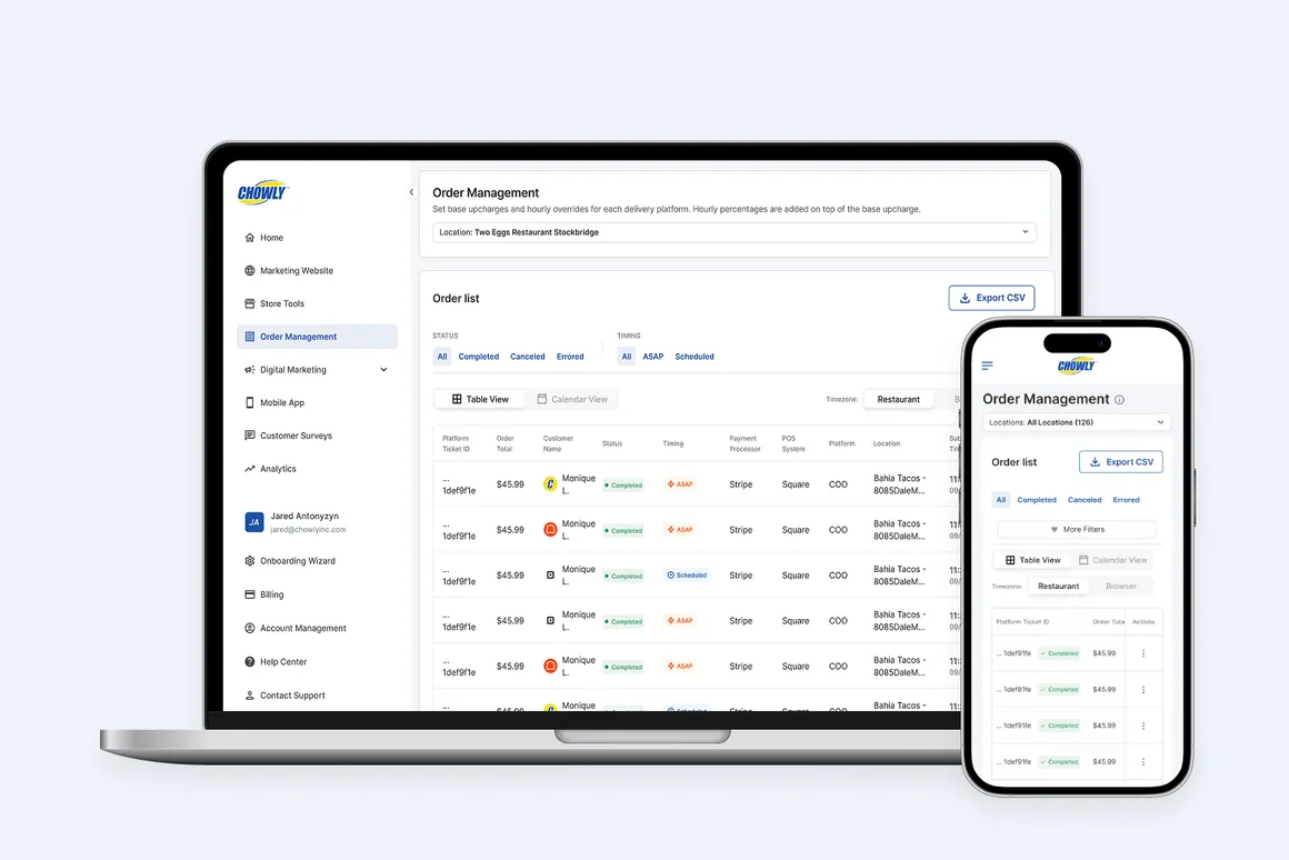 Chowly Marketplace Management — operator dashboard screenshot